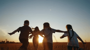 Children running and playing